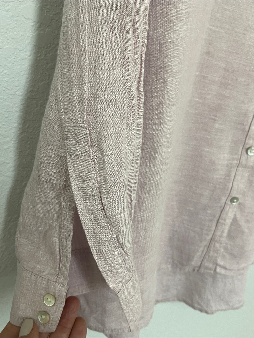 Sigrid Olsen 100% Linen Blush Pink Roll Tab Button Up Shirt Size Small - Picture 3 of 7